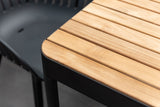 Portals Dark Rectangular Teak Table and 6 Nassau Black Aluminum Dining Set - Patio Dining Sets | Patioza