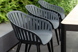 Portals Dark Rectangular Teak Table and 6 Nassau Black Aluminum Dining Set - Patio Dining Sets | Patioza