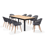 Portals Dark Rectangular Teak Table and 8 Nassau Black Dining Set - Patio Dining Sets | Patioza