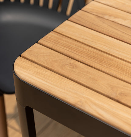 Portals Dark Rectangular Teak Table and 8 Nassau Black Dining Set
