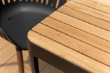 Portals Dark Rectangular Teak Table and 8 Nassau Black Dining Set - Patio Dining Sets | Patioza