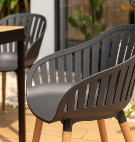 Portals Dark Rectangular Teak Table and 8 Nassau Black Dining Set