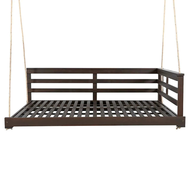 Acacia Wood Porch Swing Bed for Outdoor with Hemp Ropes - Full Size - Garden | Patioza