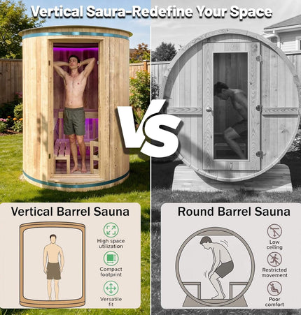 Thermora Barcelona Premium 78 - Inch 4 - Person Cedar Wood Outdoor Vertical Barrel Sauna With 6KW Heater, LED Lights And Stones (SAK74813) - Outdoor Saunas | Patioza