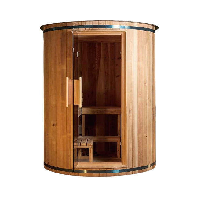 Thermora Barcelona Premium 78 - Inch 4 - Person Cedar Wood Outdoor Vertical Barrel Sauna With 6KW Heater, LED Lights And Stones (SAK74813) - Outdoor Saunas | Patioza