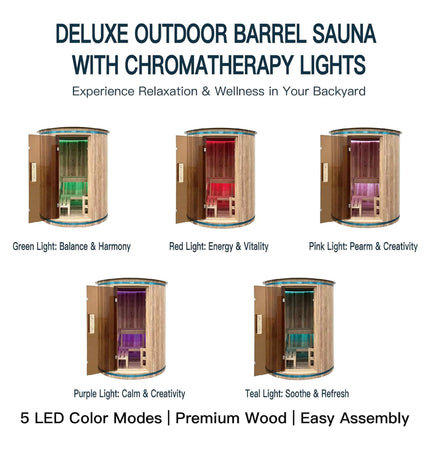Thermora Barcelona Premium 78 - Inch 4 - Person Cedar Wood Outdoor Vertical Barrel Sauna With 6KW Heater, LED Lights And Stones (SAK74813) - Outdoor Saunas | Patioza