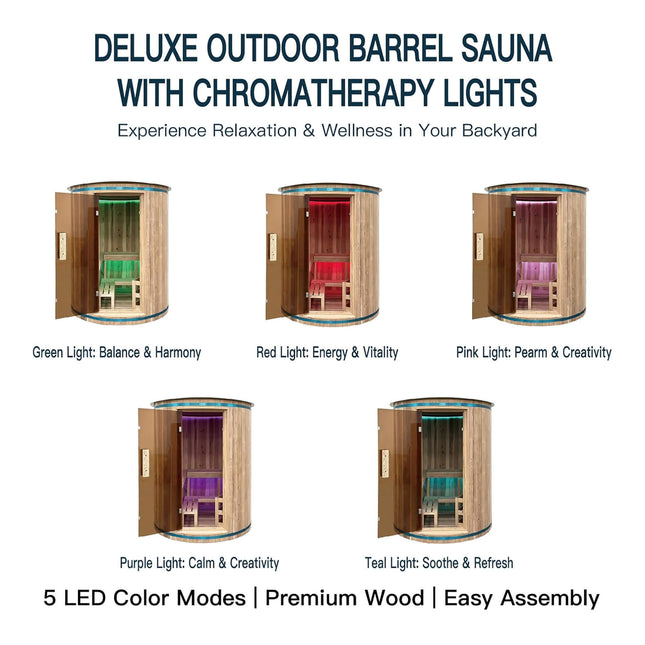 Thermora Barcelona Premium 78 - Inch 4 - Person Cedar Wood Outdoor Vertical Barrel Sauna With 6KW Heater, LED Lights And Stones (SAK74813) - Outdoor Saunas | Patioza