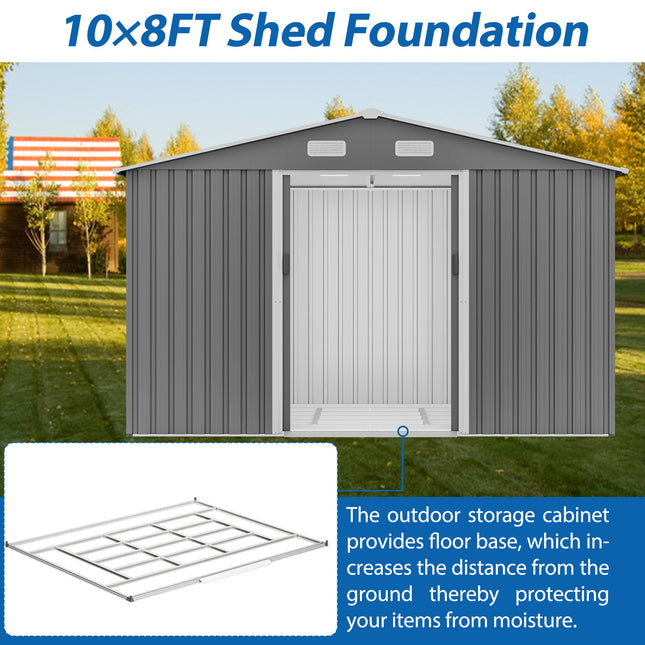 10X8 FT outdoor tool storage shed with metal foundation and lockable door, all - weather metal shed, gray - Storage Sheds | Patioza