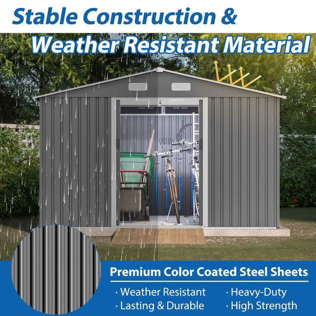 10X8 FT outdoor tool storage shed with metal foundation and lockable door, all - weather metal shed, gray - Storage Sheds | Patioza