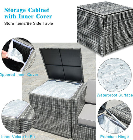 8 Piece Wicker Sofa Rattan Dinning Set Patio Furniture with Storage Table - Turquoise - Patio Furniture | Patioza