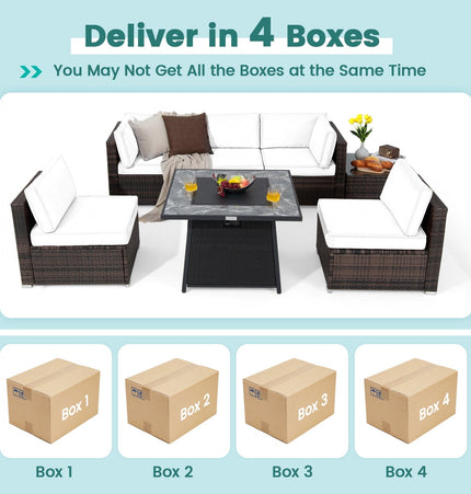 7 Pieces Patio Furniture Set with 35 Inches 50000 BTU Propane Gas Fire Pit Table and Waterproof Cover for Firpit - Beige - Fire Pits | Patioza