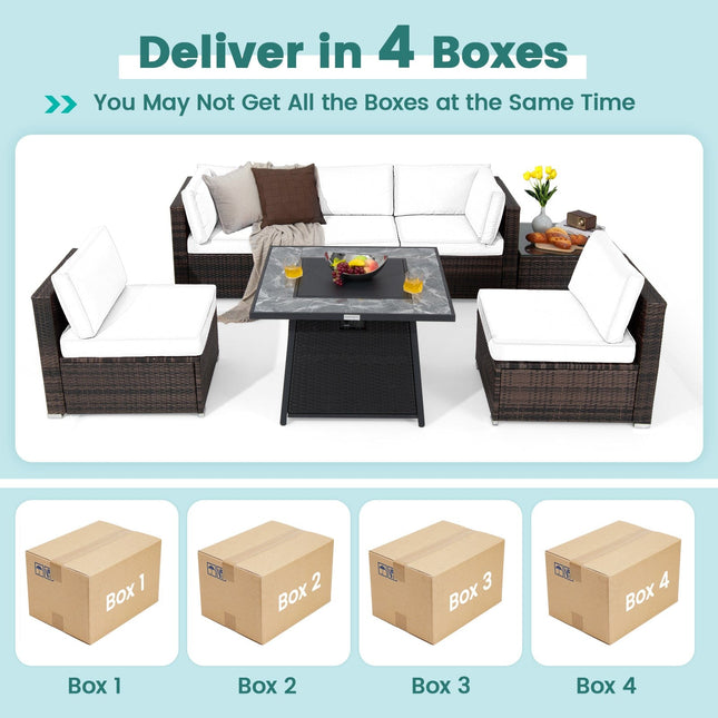 7 Pieces Patio Furniture Set with 35 Inches 50000 BTU Propane Gas Fire Pit Table and Waterproof Cover for Firpit - Beige - Fire Pits | Patioza