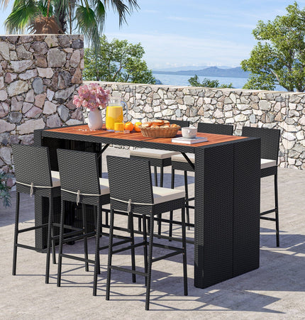 7 Pieces Patio Rattan Bar Set with Seat Cushions for Porch Yard Garden - Patio Furniture | Patioza