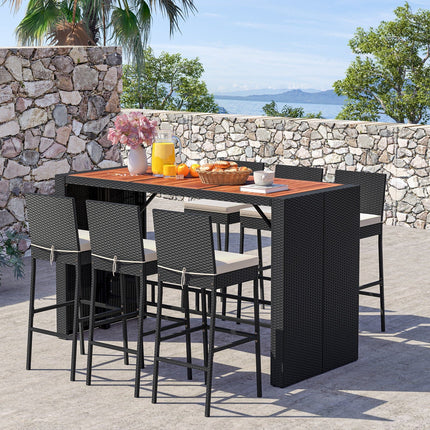 7 Pieces Patio Rattan Bar Set with Seat Cushions for Porch Yard Garden - Patio Furniture | Patioza