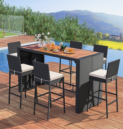 7 Pieces Patio Rattan Bar Set with Seat Cushions for Porch Yard Garden - Patio Furniture | Patioza