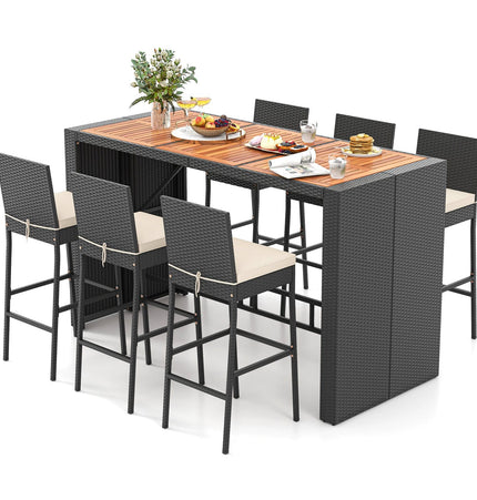 7 Pieces Patio Rattan Bar Set with Seat Cushions for Porch Yard Garden - Patio Furniture | Patioza