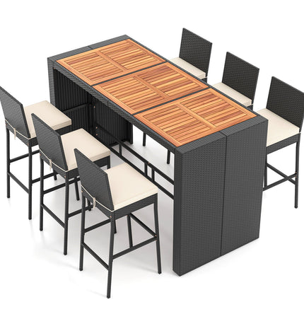 7 Pieces Patio Rattan Bar Set with Seat Cushions for Porch Yard Garden - Patio Furniture | Patioza
