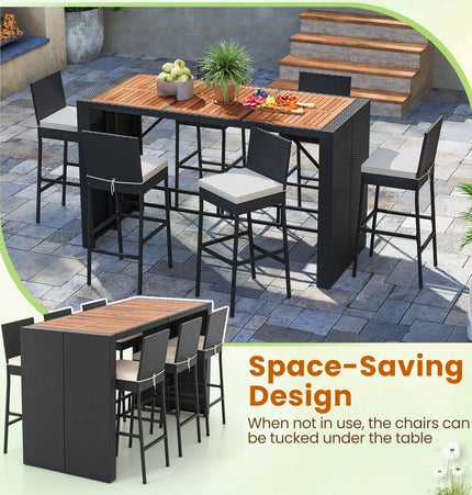 7 Pieces Patio Rattan Bar Set with Seat Cushions for Porch Yard Garden - Patio Furniture | Patioza