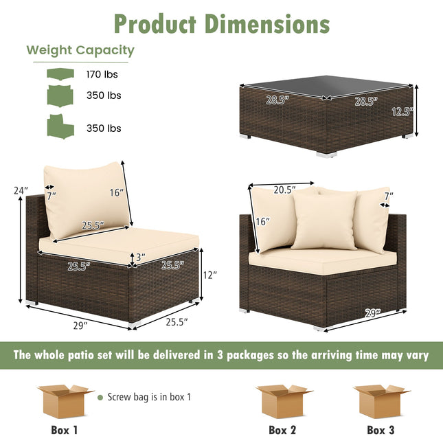 7 Pieces Patio Rattan Furniture Set with Sectional Sofa Cushions - Beige - Patio Furniture | Patioza