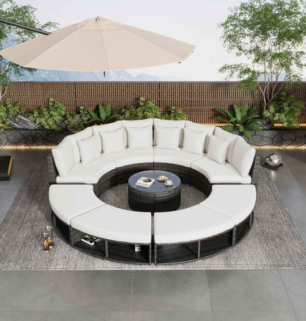 9 - Piece Outdoor Patio Furniture Luxury Circular Outdoor Sofa Set - Furniture | Patioza