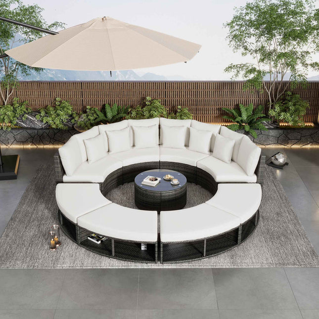 9 - Piece Outdoor Patio Furniture Luxury Circular Outdoor Sofa Set - Furniture | Patioza