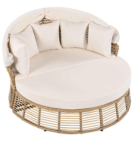 Outdoor Patio Rattan Round Daybed with Retractable Canopy, Wicker - Furniture | Patioza
