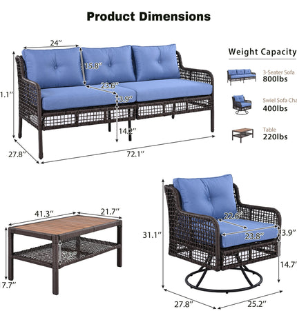 GO 4 Pieces Patio Furniture Set with Swivel Chairs Outdoor Wicker Sofas - Patio Furniture | Patioza