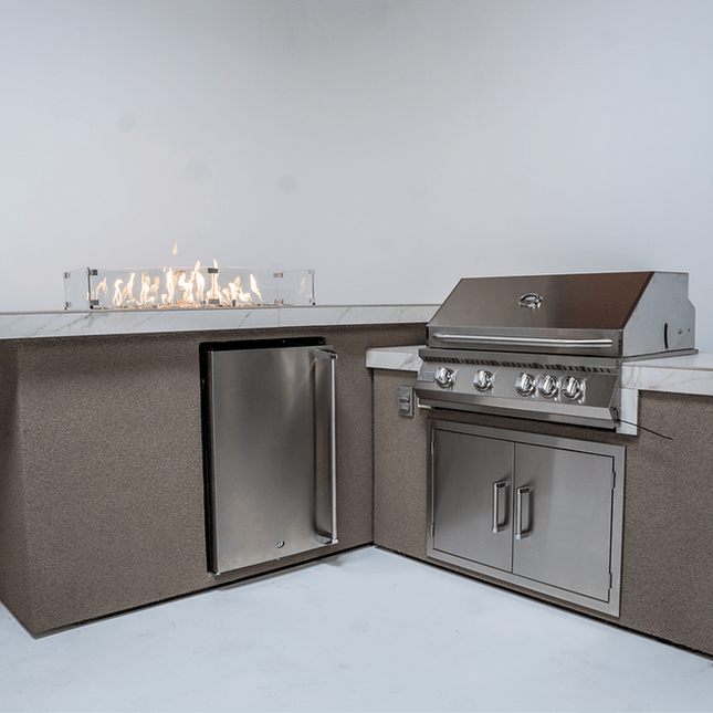 KoKoMo Outdoor Kitchen Island with Fire Feature – 7'6" x 9' - Outdoor Kitchen | Patioza