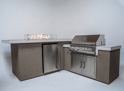 KoKoMo Outdoor Kitchen Island with Fire Feature – 7'6