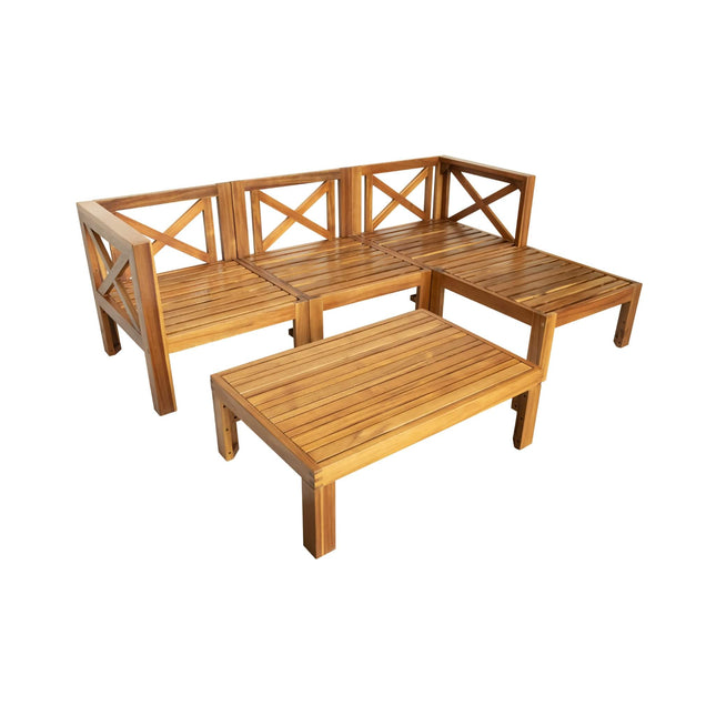 Alora 5-Piece Outdoor Patio Wood Sectional Sofa Set With Cushions (SAK31297) - Outdoor Furniture Sets | Patioza