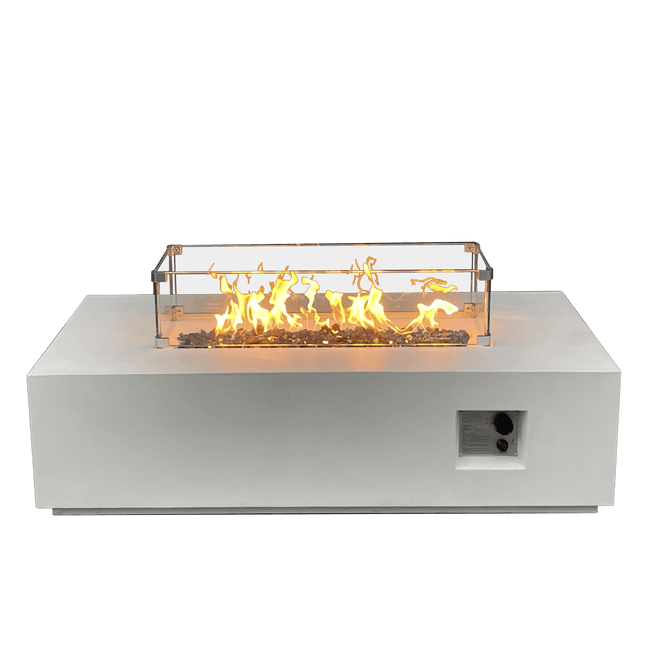 52 Inch Outdoor Concrete Propane gas rectangle Fire Pit table in Antique white color - Fire Pits | Patioza