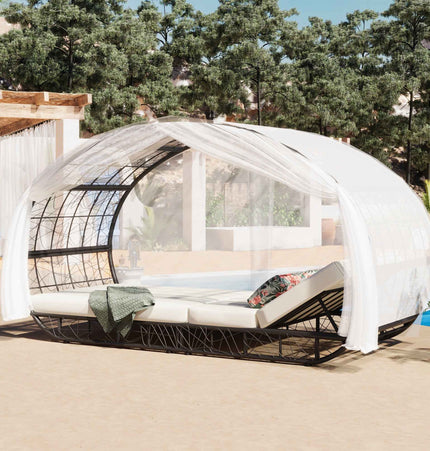 90.55" Outdoor Patio Daybed with Curtain, Sunbed with Cushion and - Furniture | Patioza