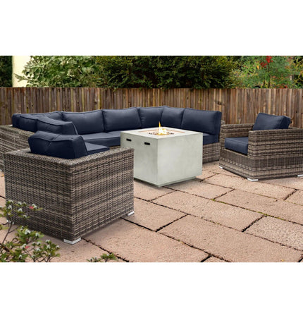 Premium 6 Person Wicker Patio Seating Group With Deep Cushions And Concrete Fire Pit - Gray Mix