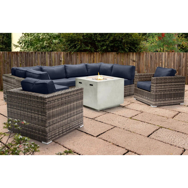Premium 6 Person Wicker Patio Seating Group With Deep Cushions And Concrete Fire Pit - Gray Mix - 4 Piece Outdoor Sets | Patioza