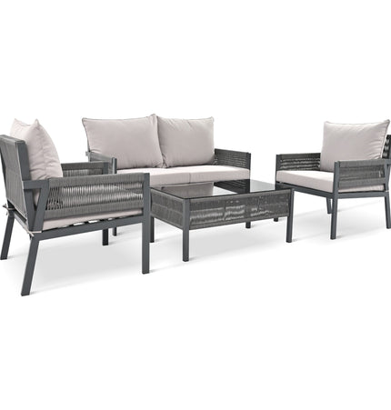 Outdoor Furniture with Tempered Glass Table Deep Seating with Thick Cushion for Backyard Porch Balcony (Grey) - Patio Furniture | Patioza