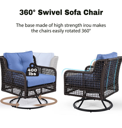 GO 4 Pieces Patio Furniture Set with Swivel Chairs Outdoor Wicker Sofas - Patio Furniture | Patioza