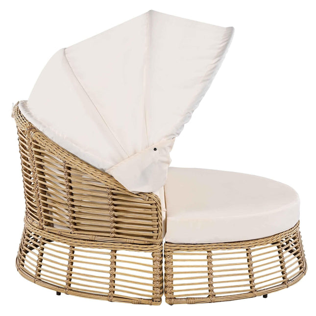Outdoor Patio Rattan Round Daybed with Retractable Canopy, Wicker - Furniture | Patioza