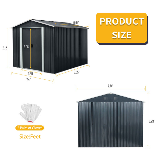 8ft x 10ft Outdoor Metal Storage Shed with Floor Base Black - Storage Sheds | Patioza