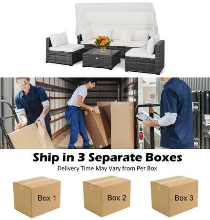 6 Pieces Patio Rattan Furniture Set with Retractable Canopy - Patio Furniture | Patioza