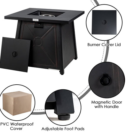 9 Piece Weatherproof Rattan Patio Conversation Set with 30 Inches Propane Fire Pit Table and Dust Covers - Gray - Patio Furniture | Patioza