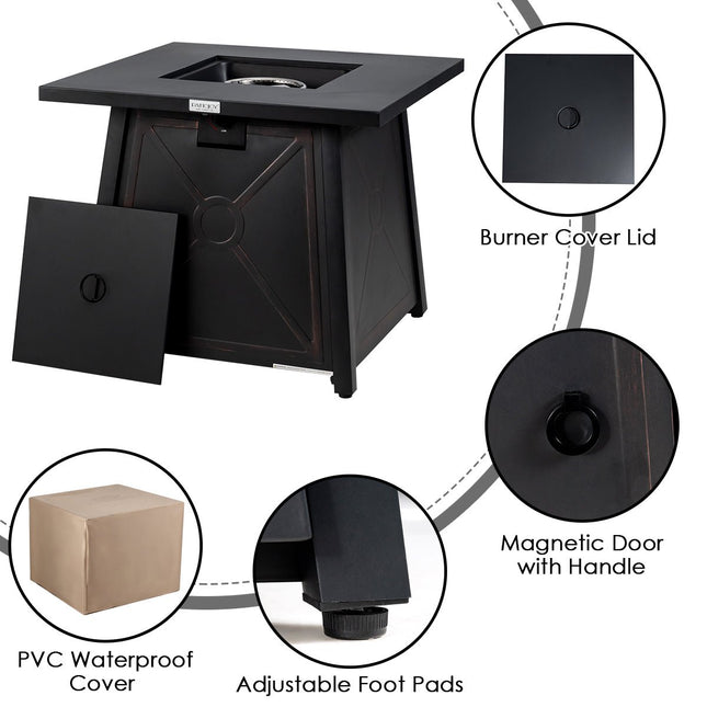 9 Piece Weatherproof Rattan Patio Conversation Set with 30 Inches Propane Fire Pit Table and Dust Covers - Gray - Patio Furniture | Patioza