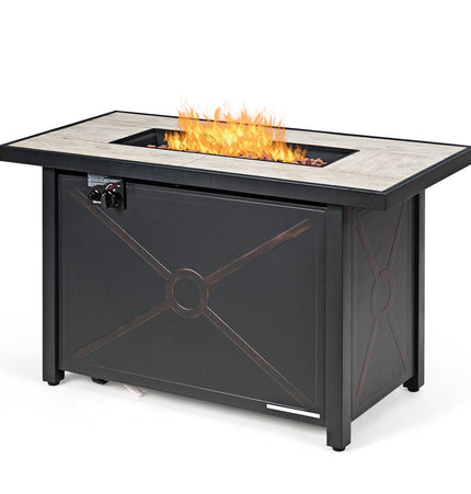 9 Pieces Outdoor Patio Furniture Set with 42 Inch Propane Fire Pit Table - Red - Fire Pits | Patioza