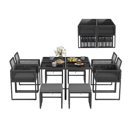 9 Pieces Patio Dining Set with Cushions for Yard Garden - Gray - Patio Furniture | Patioza