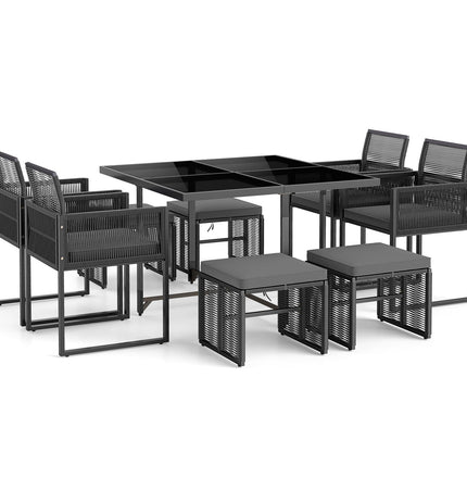 9 Pieces Patio Dining Set with Cushions for Yard Garden - Gray - Patio Furniture | Patioza
