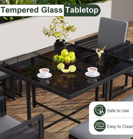 9 Pieces Patio Dining Set with Cushions for Yard Garden - Gray - Patio Furniture | Patioza