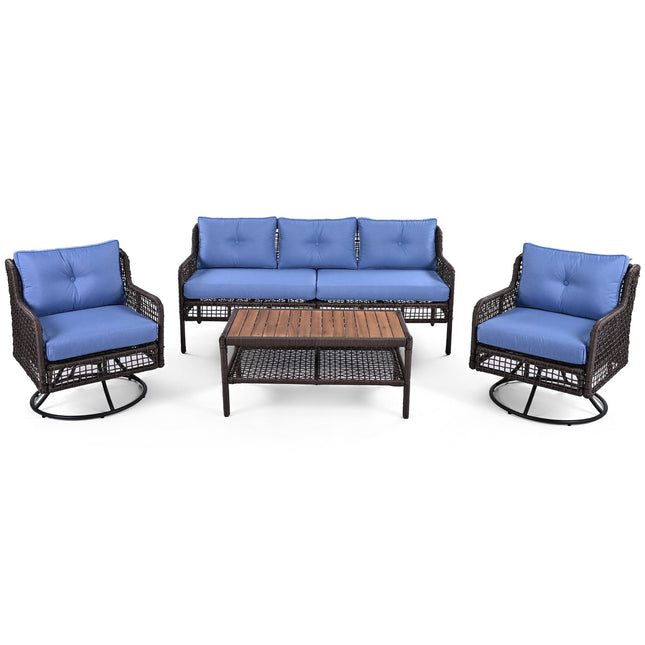 GO 4 Pieces Patio Furniture Set with Swivel Chairs Outdoor Wicker Sofas - Patio Furniture | Patioza