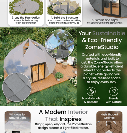 Patio Elegance Zomes Pod – 120 sq ft Eco - Friendly Outdoor Office Pod - Outdoor Structures | Patioza