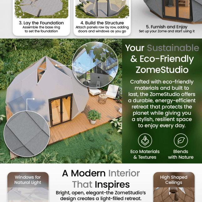 Patio Elegance Zomes Pod – 120 sq ft Eco - Friendly Outdoor Office Pod - Outdoor Structures | Patioza