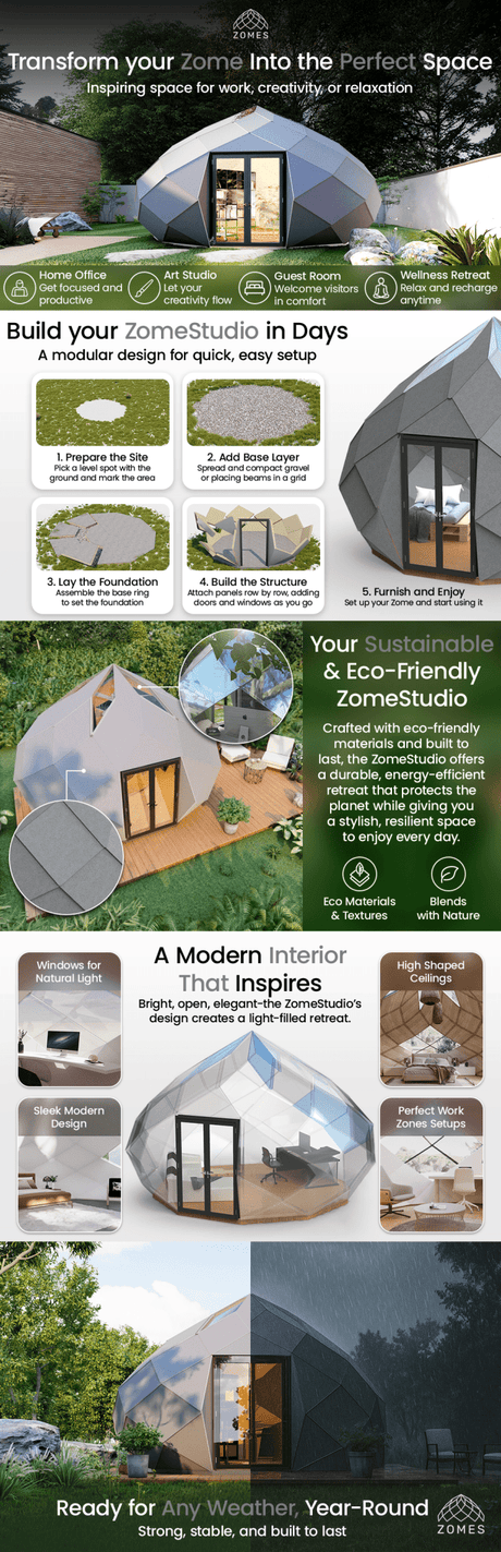 Patio Elegance Zomes Pod – 120 sq ft Eco - Friendly Outdoor Office Pod - Outdoor Structures | Patioza