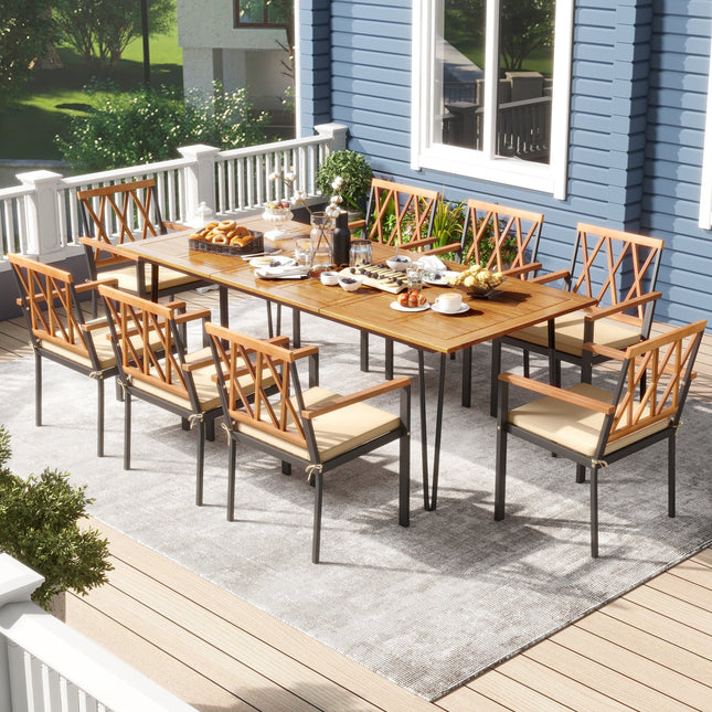 Acacia Wood Outdoor Furniture Set 9 Pieces Patio Dining Set with 8 Chairs - Patio Furniture | Patioza